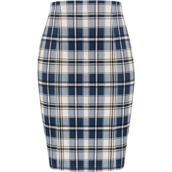 Womens Knee Length Elastic Waist Stretchy Skirt Plaid3 - Picture 1 of 5